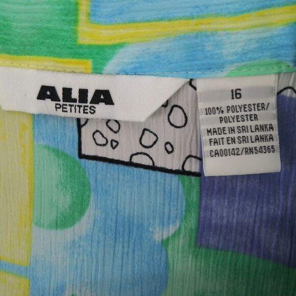ALIA Shirt Womens Size 16P Multicolor Floral Blocks Short Sleeve Button Up Top - Picture 5 of 6